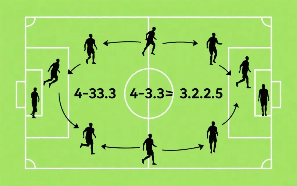 阵型从4-3-3到3-2-5的演变示意：边后卫内收与前场五人占位